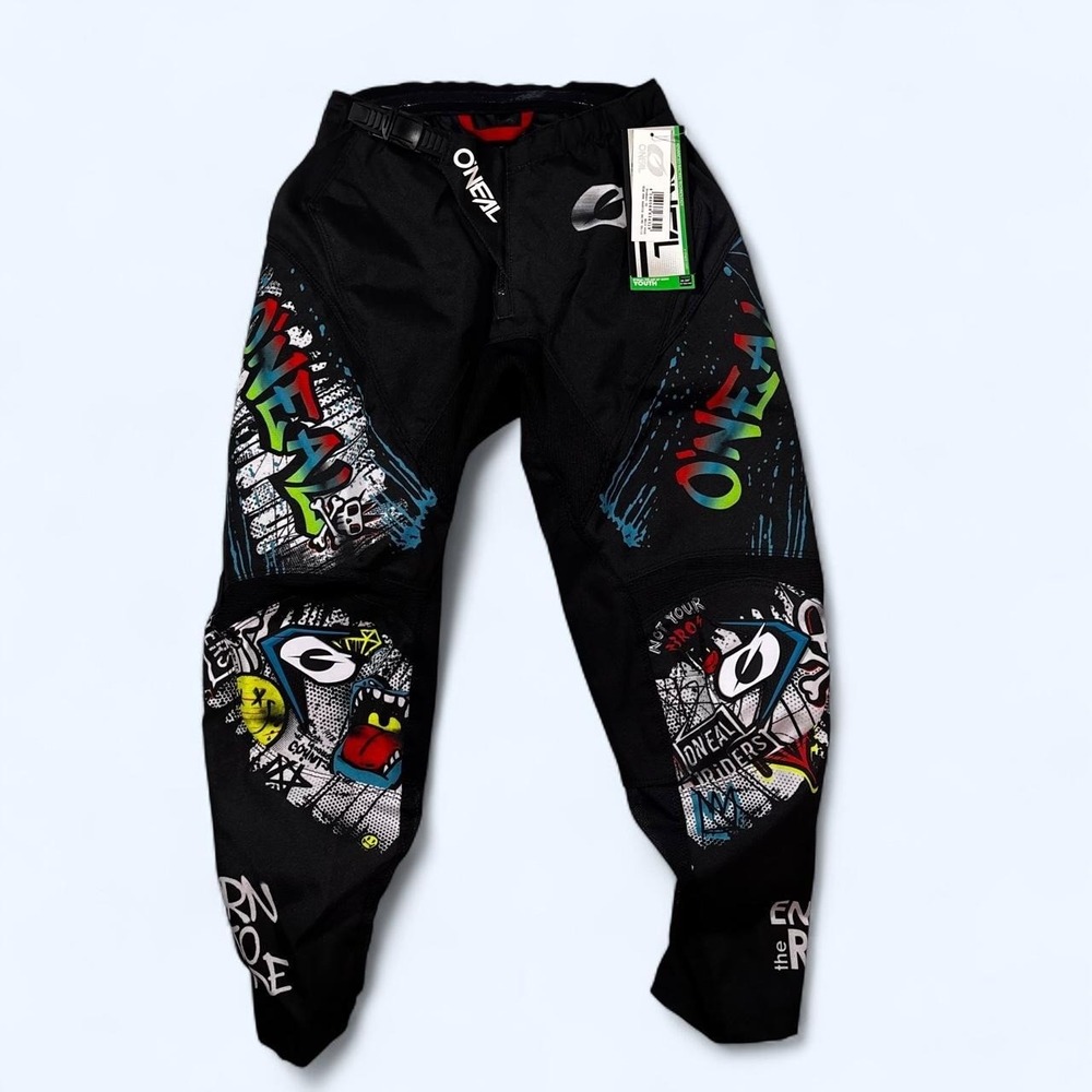NWT O'Neal Youths Black Motocross Pants Skulls